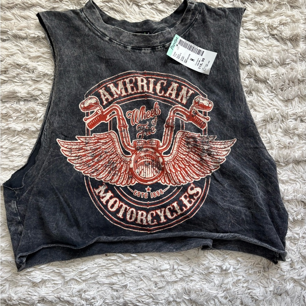 Papaya Black Vintage Motorcycle Graphic Tee with Rust Red Print